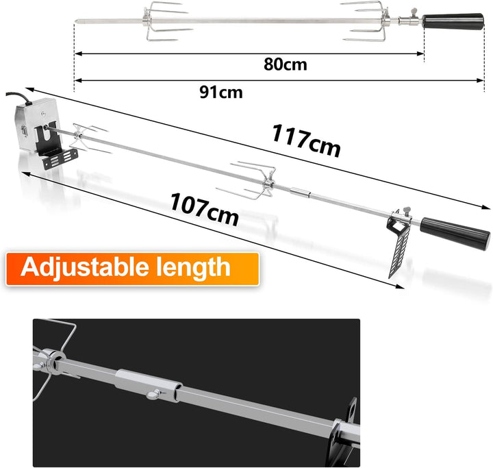 Grillspiess Set, Universal Rotisserie mit 2X Fleischnadeln BBQ Fleischklammer, Griffstück und Edelst