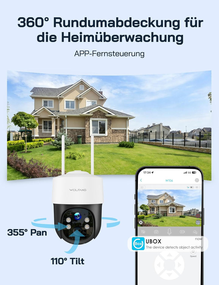 WOLFANG 4G LTE Wildkamera Solar, 2.5K Wildkamera mit Handyübertragung App, 0,2s PIR Auslösezeit, Bew