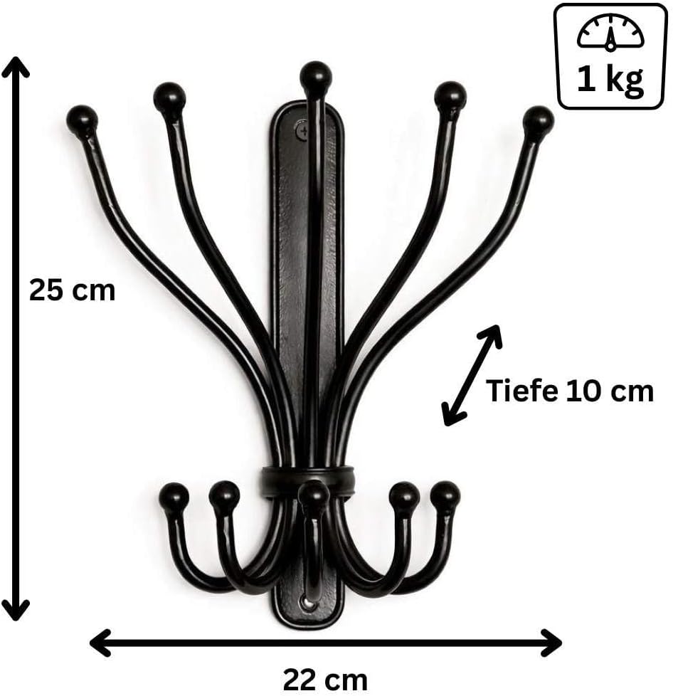 Metall Dekor Wandhaken Steve Garderobe Kleiderhaken schwarz 5 Haken Wandgarderobe