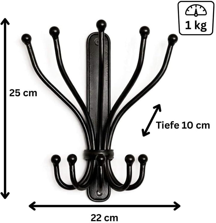 Metall Dekor Wandhaken Steve Garderobe Kleiderhaken schwarz 5 Haken Wandgarderobe