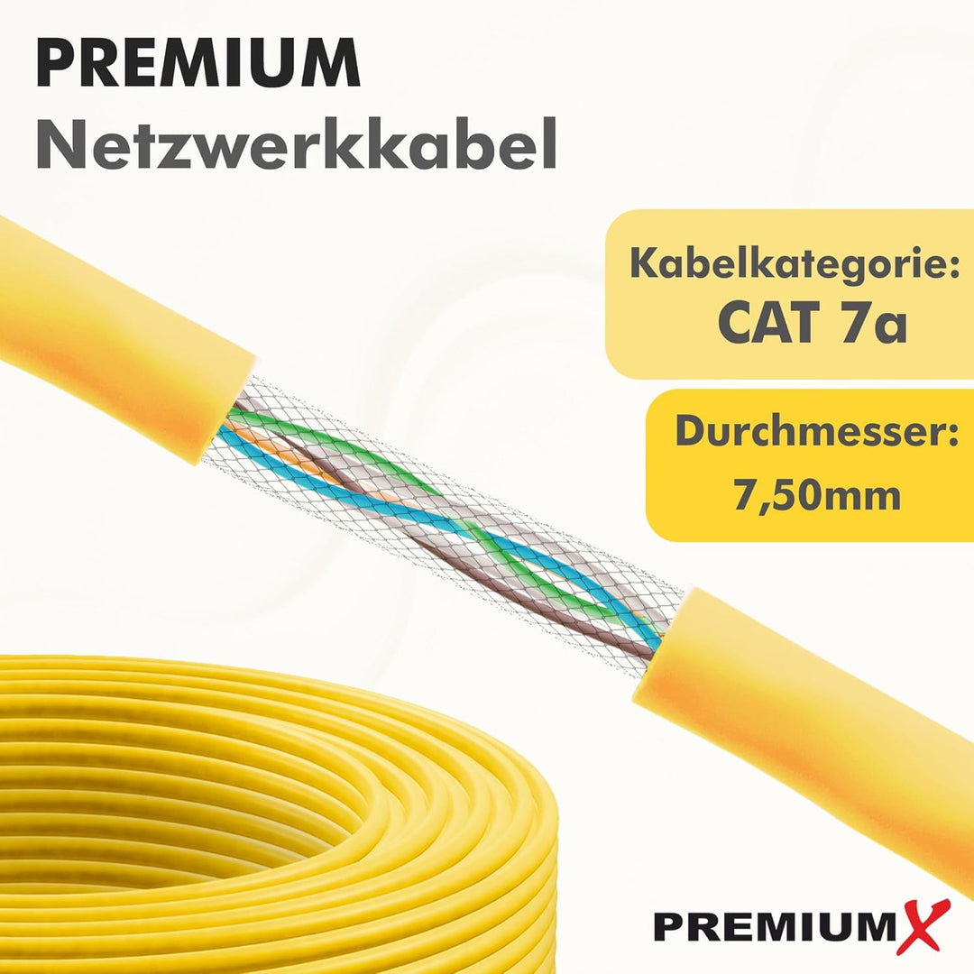 Premium X 100m CAT 7A Netzwerkkabel Duplex LAN-Kabel Verlegekabel Ethernet Kupfer Datenkabel AWG 23