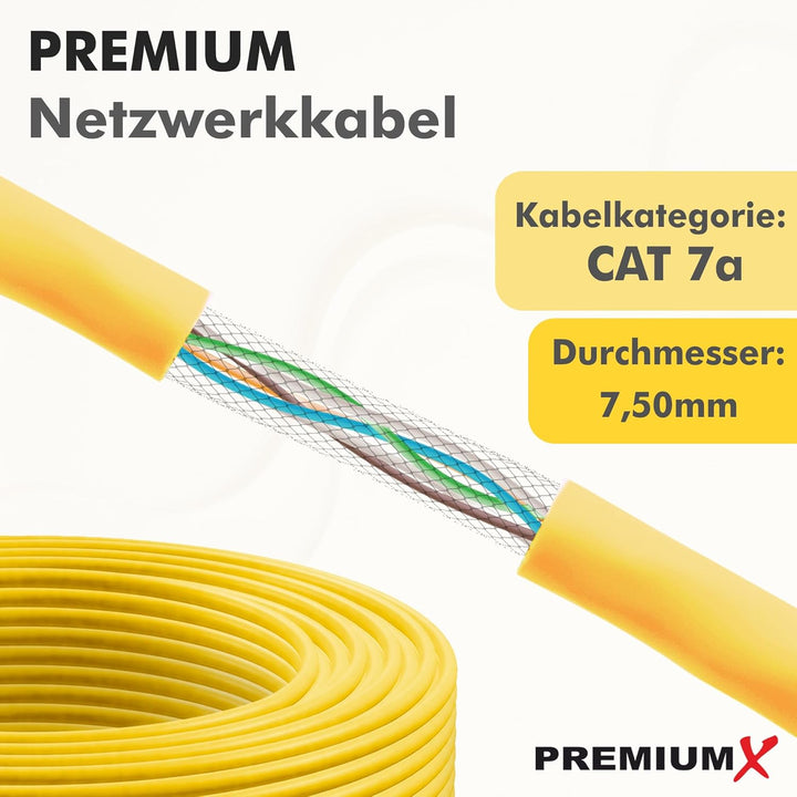Premium X 100m CAT 7A Netzwerkkabel Simplex LAN-Kabel Ethernet Datenkabel S/FTP PiMF PoE Cca Cat7A I