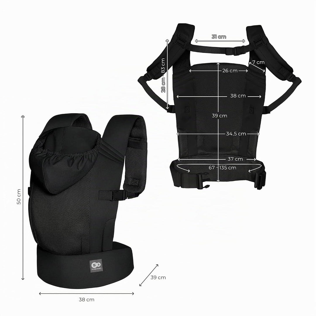 Kinderkraft ergonomische Babytrage CARRYBEE ab 3 Monaten bis 20 kg, verstellbar, feste Kapuze, aus B