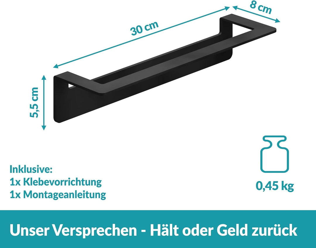 WEISSENSTEIN Handtuchstange Edelstahl ohne Bohren 30cm schwarz - Handtuchhalter Bad selbstklebend 30