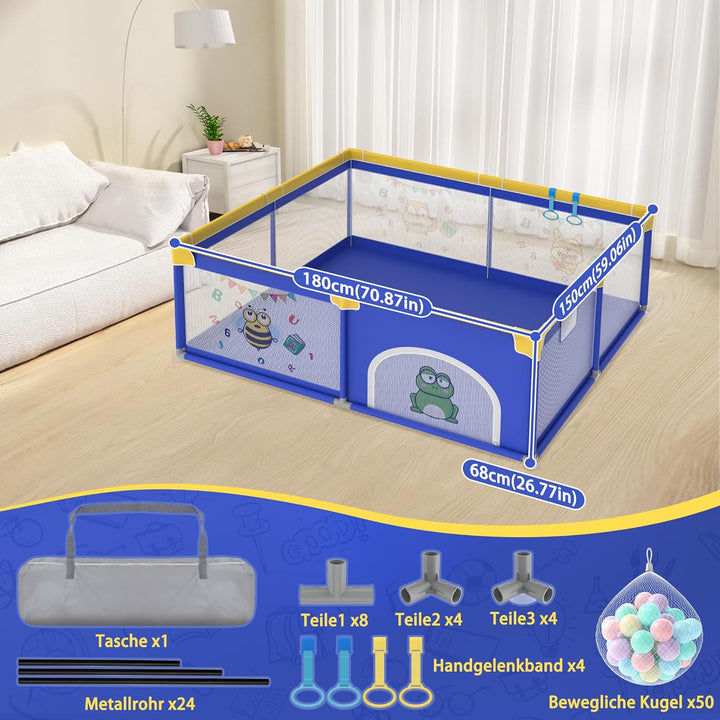 Aufun Laufstall Baby Laufgitter 300D Oxford Gewebe, mit Anti-Kollision Schaum Absperrgitter, Atmungs