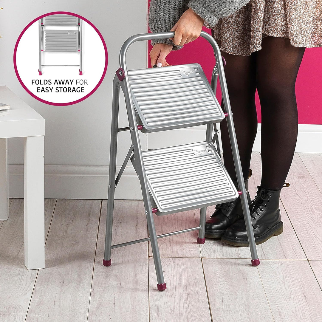 Kleeneze KL068491EU Zusammenklappbare 2-stufige Trittleiter - Leichte Klappbar DIY-Leiter mit Handla