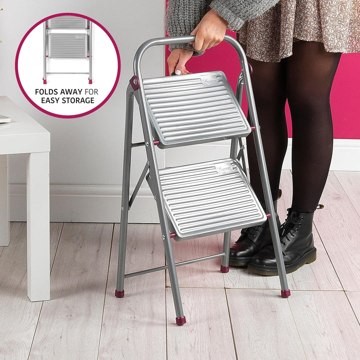 Kleeneze KL068491EU Zusammenklappbare 2-stufige Trittleiter - Leichte Klappbar DIY-Leiter mit Handla