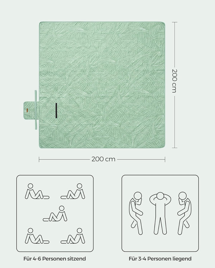 SONGMICS Picknickdecke, 200 x 200 cm, mit 4 Erdankern, gross, Campingdecke, für Park, Garten, Strand