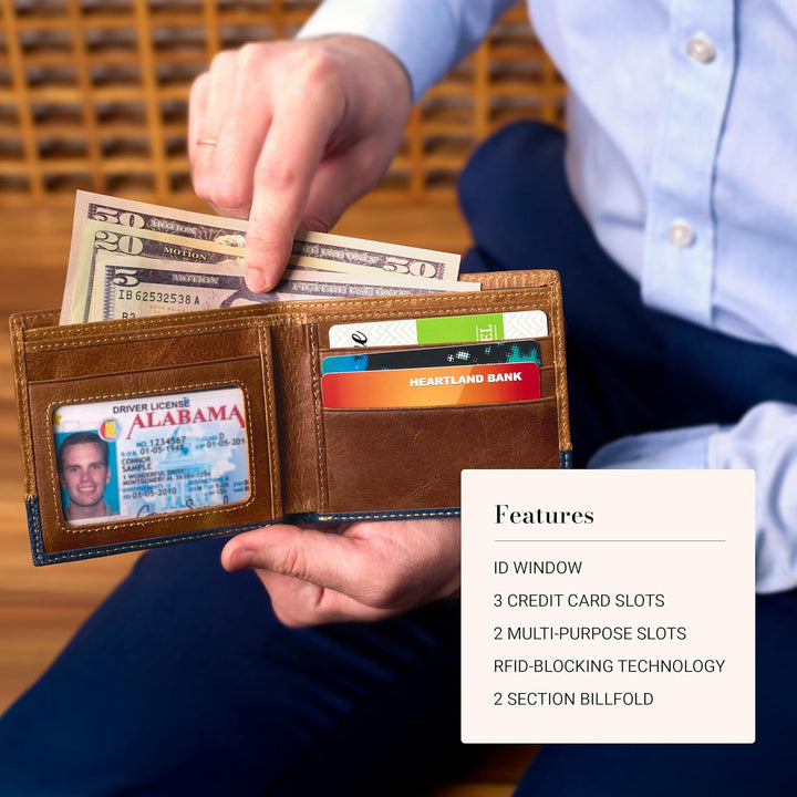 Christian Art Gifts RFID-blockierende Geldbörse aus echtem Leder für Herren, dreifach gefaltetes Des