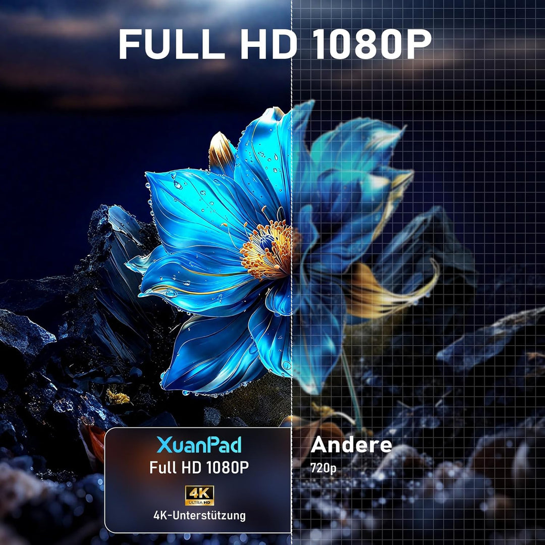[Mini Beamer & Offizielle Lizenzierte App] XuanPad White Smart Beamer 4K Unterstützung 25000 Lumen m