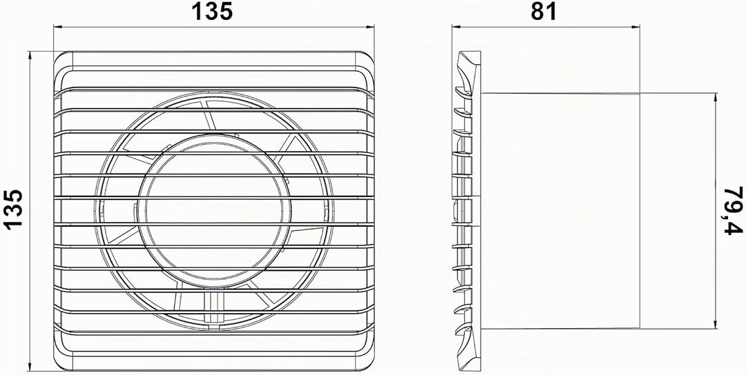 MKK Badlüfter Lüfter Ventilator Wohnraumlüfter weiss Ø 80 mm Leise Kabel + Schalter 8.1 cm x 13.5 cm