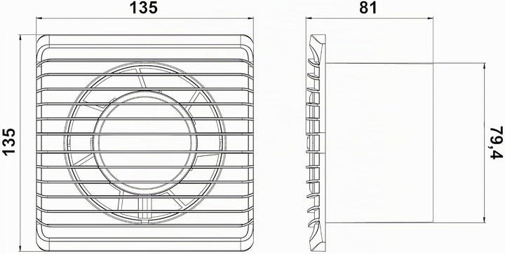 MKK Badlüfter Lüfter Ventilator Wohnraumlüfter weiss Ø 80 mm Leise Kabel + Schalter 8.1 cm x 13.5 cm