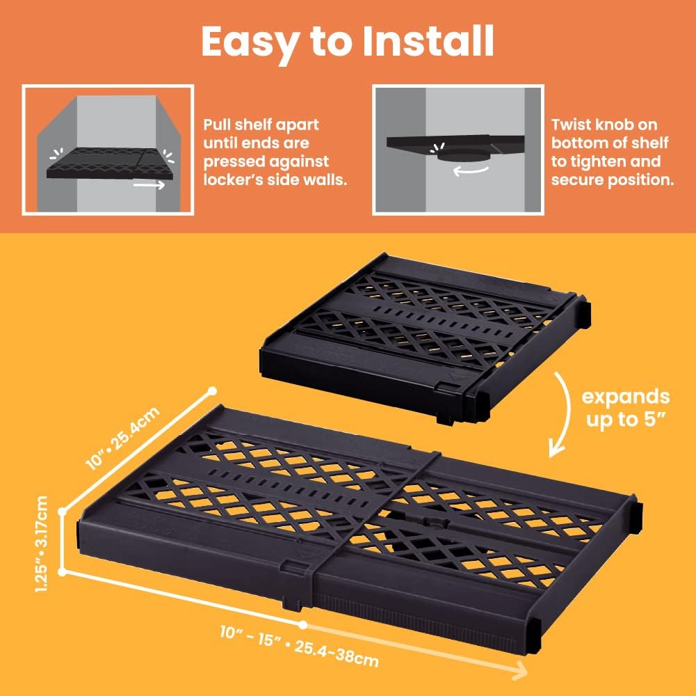 LockerMate, schwarz Adjust-A-Shelf Regal, einfach zu bedienen, ausziehbar für Ihren Spind, Kunststof