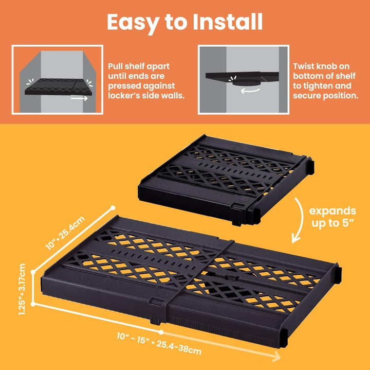 LockerMate, schwarz Adjust-A-Shelf Regal, einfach zu bedienen, ausziehbar für Ihren Spind, Kunststof