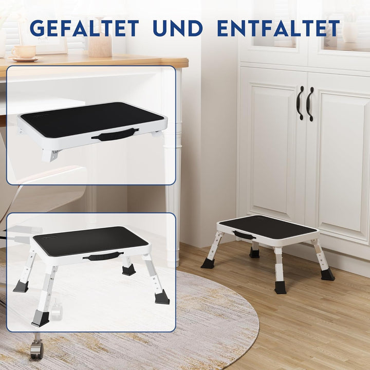 BONTEC Klapptritt, 3-stufig höhenverstellbar, bis 150 kg belastbar, rutschfeste Plattform, faltbar,