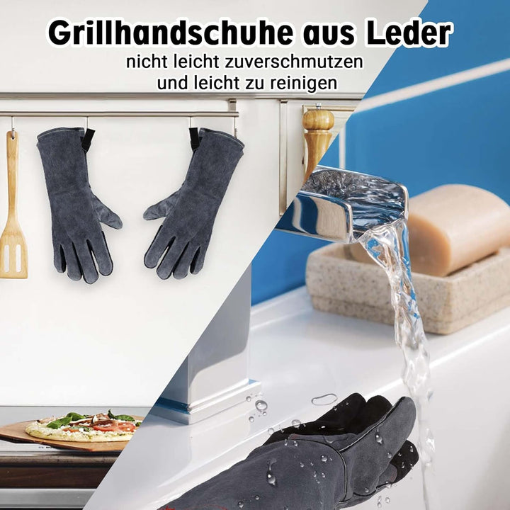 APOGO Ofenhandschuhe Backhandschuhe Grillhandschuhe 1 Paar Leder Grill Handschuhe 41x15X1.5cm Wildle