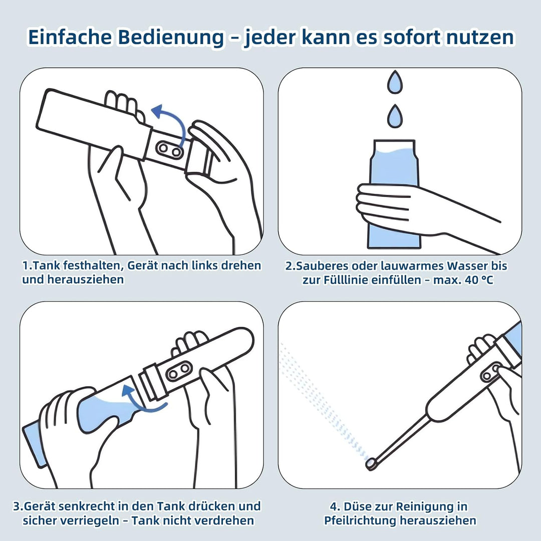 Tragbares Reise-Bidet 400ml – IPX7 wasserdicht, 3 Druckstufen, elektrischer Dauerstrahl – für Campin