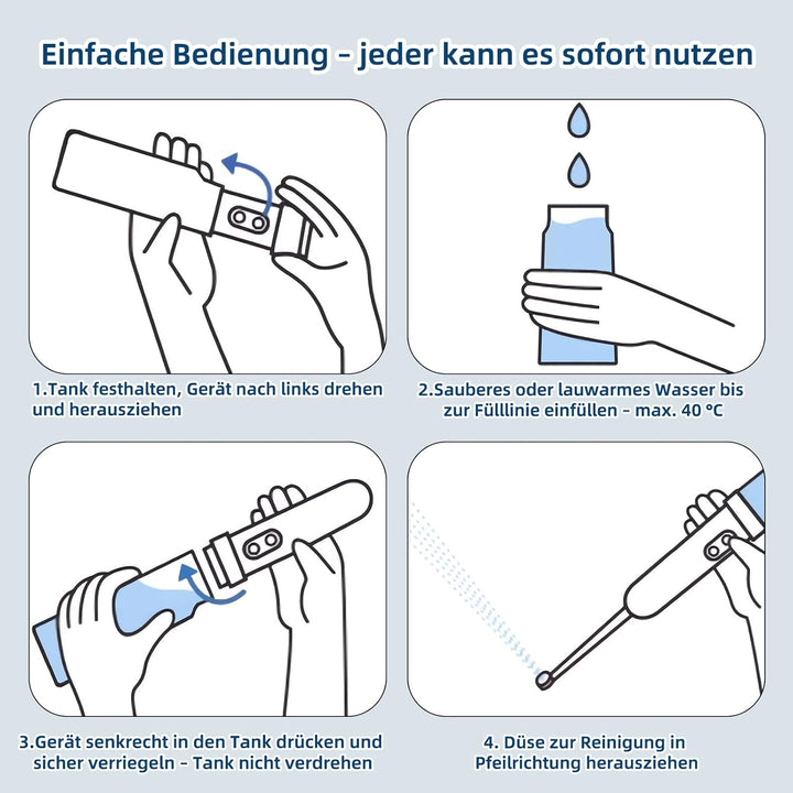 Tragbares Reise-Bidet 400ml – IPX7 wasserdicht, 3 Druckstufen, elektrischer Dauerstrahl – für Campin