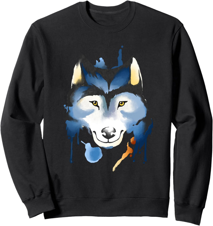 Aquarell Wolf Tier Natur im Freien Sweatshirt