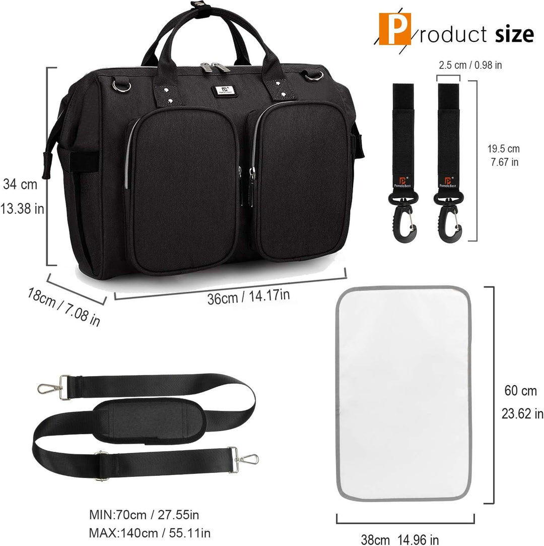 Pomelo Best Wickeltasche mit wasserdicher Wickelunterlage und 2 Kinderwagen Haken verstellbare Schul
