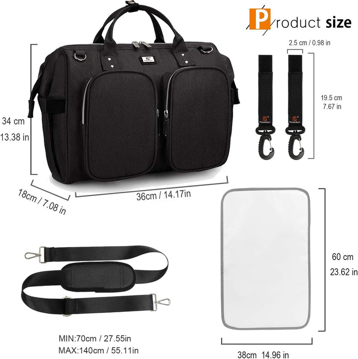Pomelo Best Wickeltasche mit wasserdicher Wickelunterlage und 2 Kinderwagen Haken verstellbare Schul