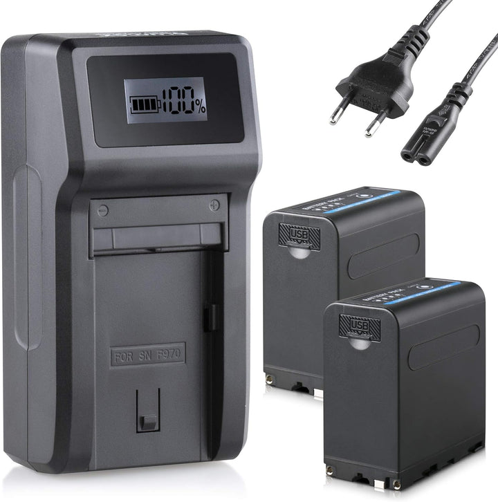 Blumax 2X Akku NP-F980 / NP-F990 LG Zellen 10050mAh + Turbo-Ladegerät | kompatibel mit Sony NP-F750