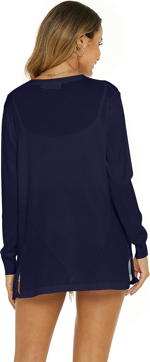 Damen Strickjacke Sommer Cardigan Elegant Lang Jacke Leichte Langarm Offene Strickjacke Sommerjacke,