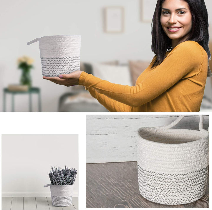 Hivexagon 2er Pack Hanging Woven Rope Aufbewahrungskörbe mit Griff - Wandkörbe 6 x 5,5 Zoll runde Be