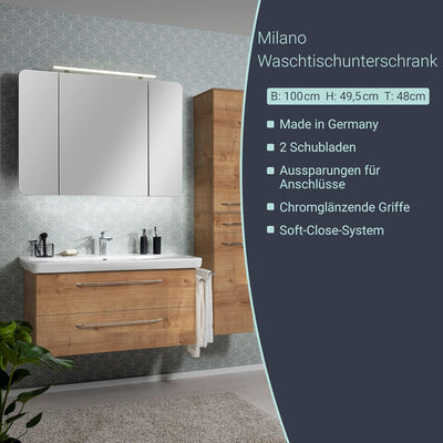 FACKELMANN Milano Waschbeckenunterschrank mit Schubladen – Unterschrank für Waschtisch im Bad (100 c