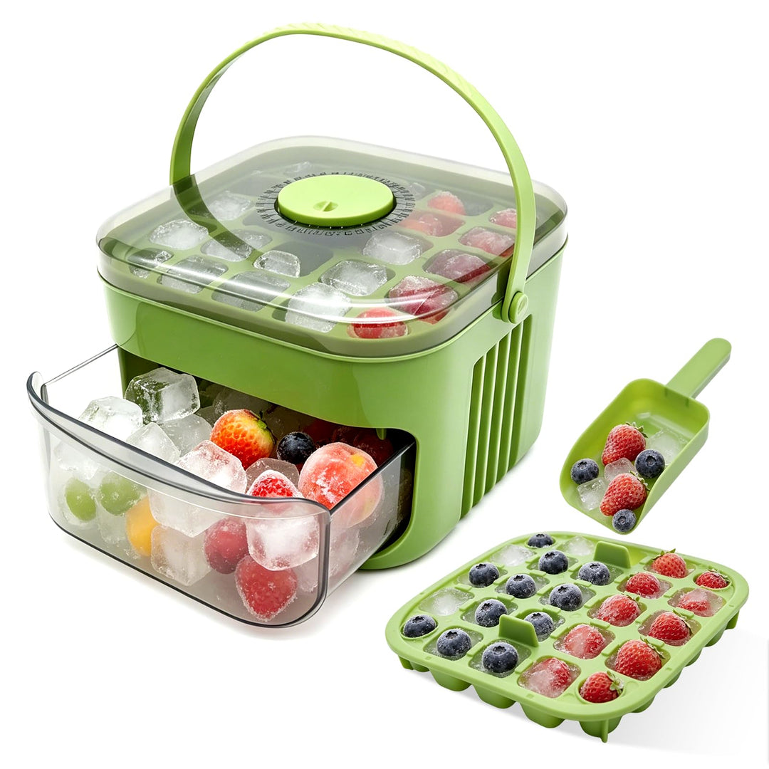 Easy Press Ice Maker, Ice Cube Maker, Ice Cube Tray mit Bin und Scoop, Eiswürfelmacher, Eiswürfelber