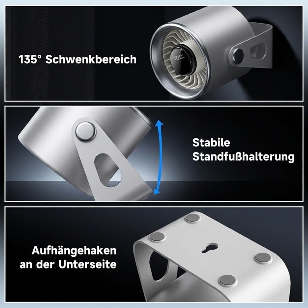 Tischventilator sehr leise mit digitalem Display, Turbo-Ventilator 100-stufig einstellbar & 135° nei