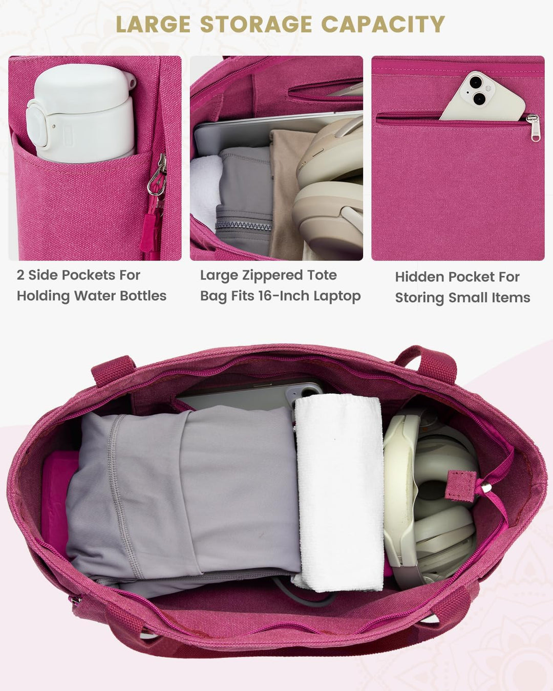 Gonex Yogatasche, Grosse Pilates Tragetasche mit Mehreren Taschen für Damen Herren, Robuste Canvas T