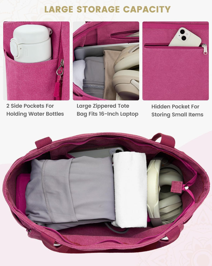 Gonex Yogatasche, Grosse Pilates Tragetasche mit Mehreren Taschen für Damen Herren, Robuste Canvas T