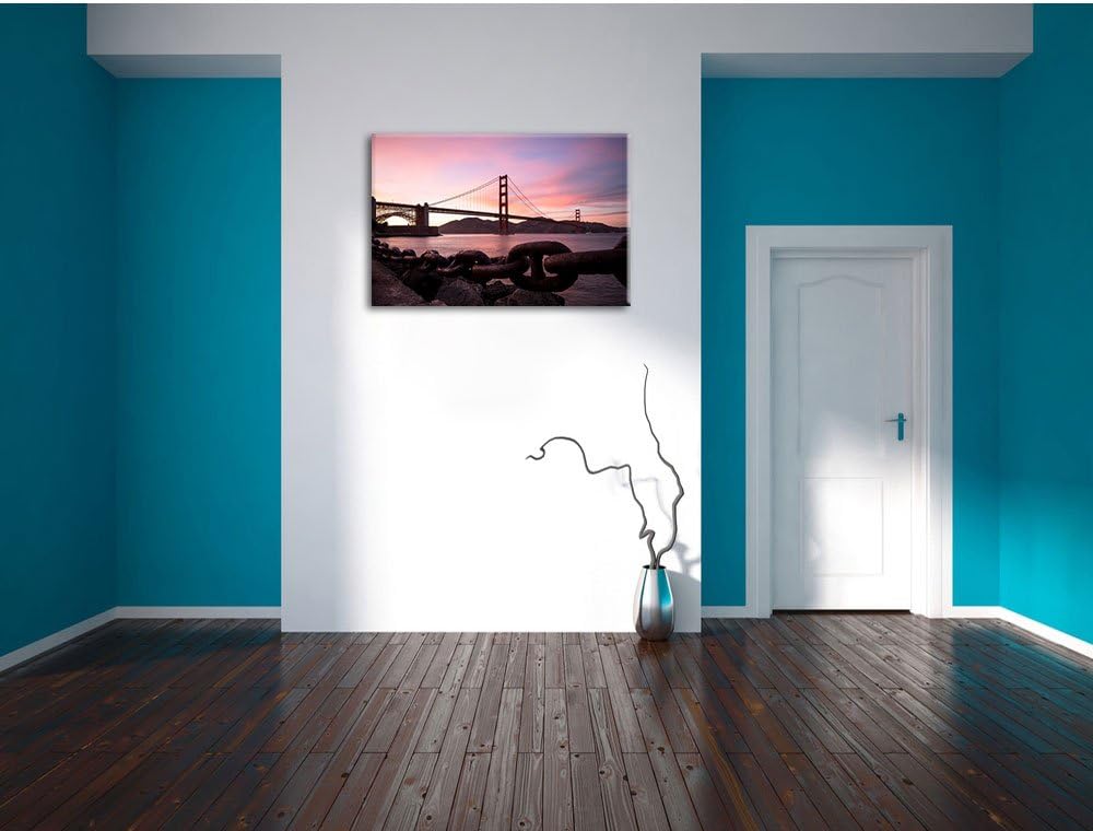 Pixxprint Golden Gate Bridge / 100x70cm Leinwandbild bespannt auf Holzrahmen/Wandbild Kunstdruck Dek