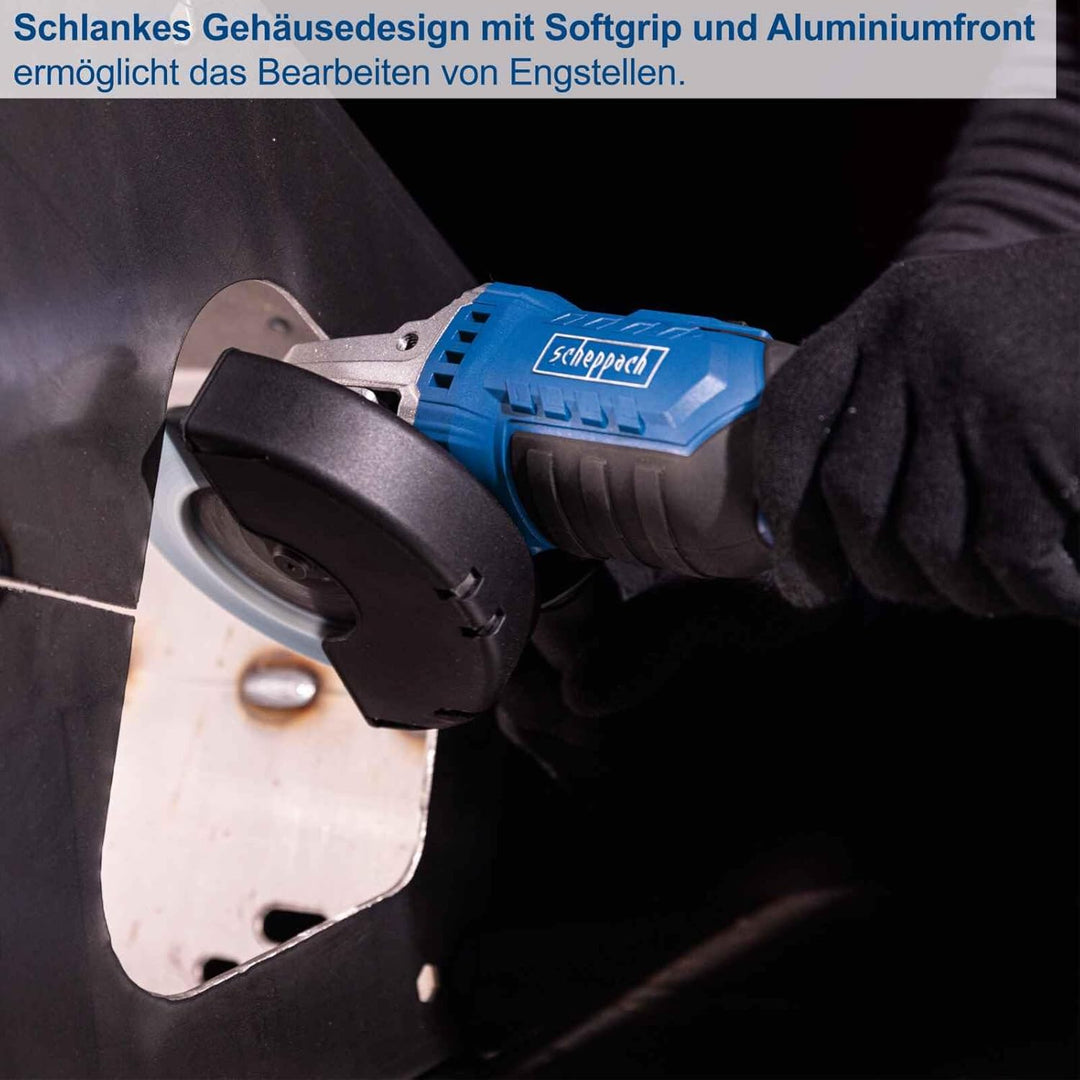 Scheppach Akku Winkelschleifer C-AG125-X Schleifmaschine mit Softstart & Überlastschutz | Schleifsch