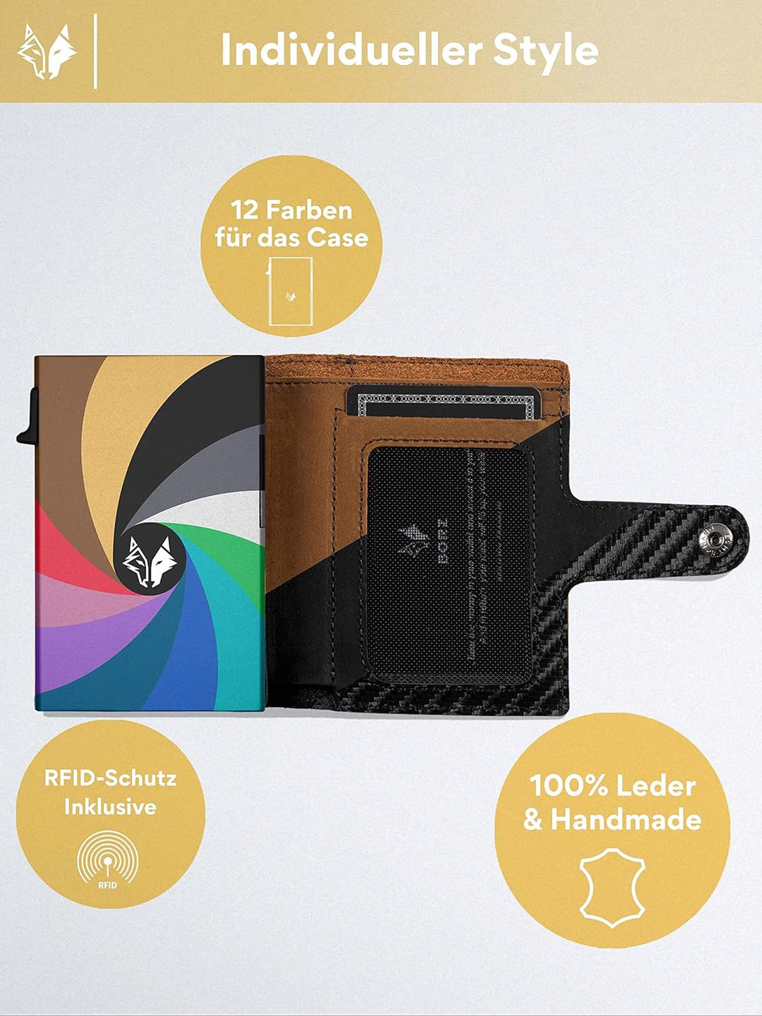 BORZ Prime ® Slim Wallet mit Münzfach AirTag kompatibel I Kartenetui mit RFID Schutz I Mini Geldbörs
