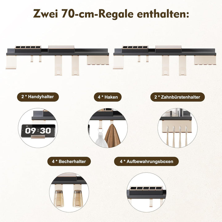 SONNI LED Badspiegel 120x60cm + 140cm Ablage, Touch spiegel mit Beleuchtung, 3 Lichtfarben, Anti-Bes