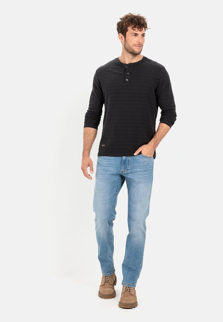 camel active Herren Langarm Henleyshirt aus Reiner Baumwolle M Asphalt, M Asphalt