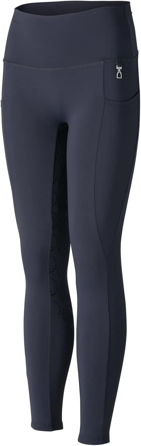 HORZE Kinder Reitleggings Gillian, Vollbesatzreitleggings Mädchen mit Handytasche Dunkles Marineblau