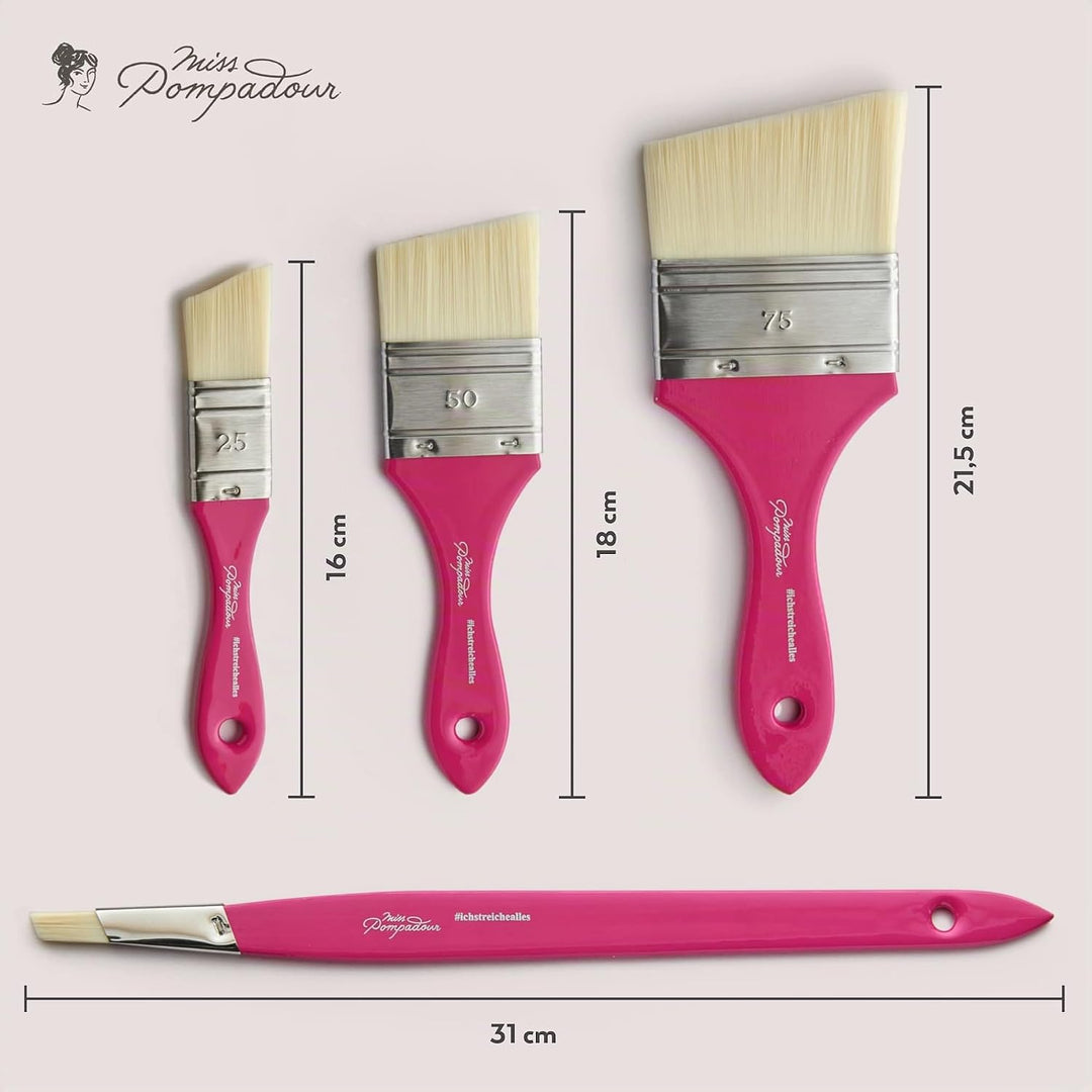 MissPompadour 4er Pinselset für Wandfarbe, Kreidefarbe, Holzfarbe, Möbelfarbe - Malerset mit 4 Pinse
