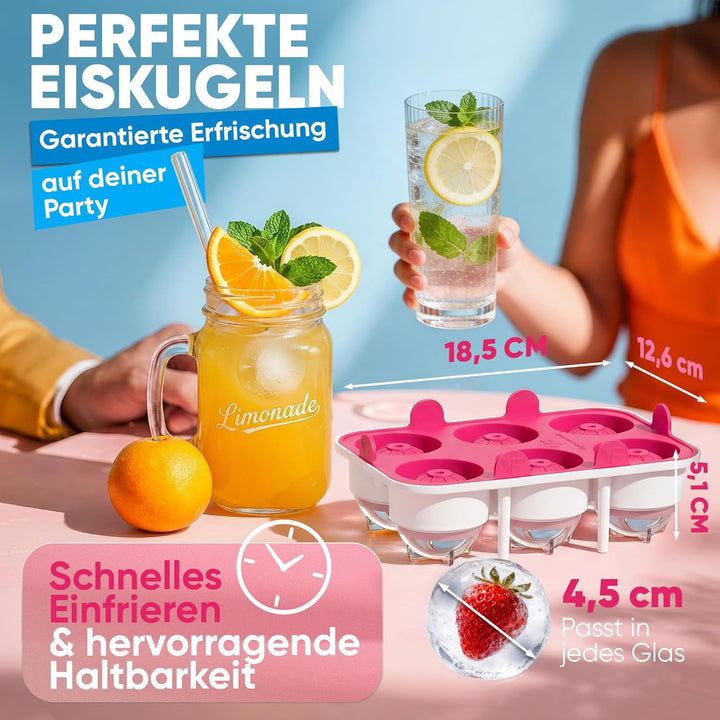 Pinke XXL Eiskugelform 10er Set – Stylische Eiswürfelform aus Platin Silikon für Cocktails, Eiskaffe