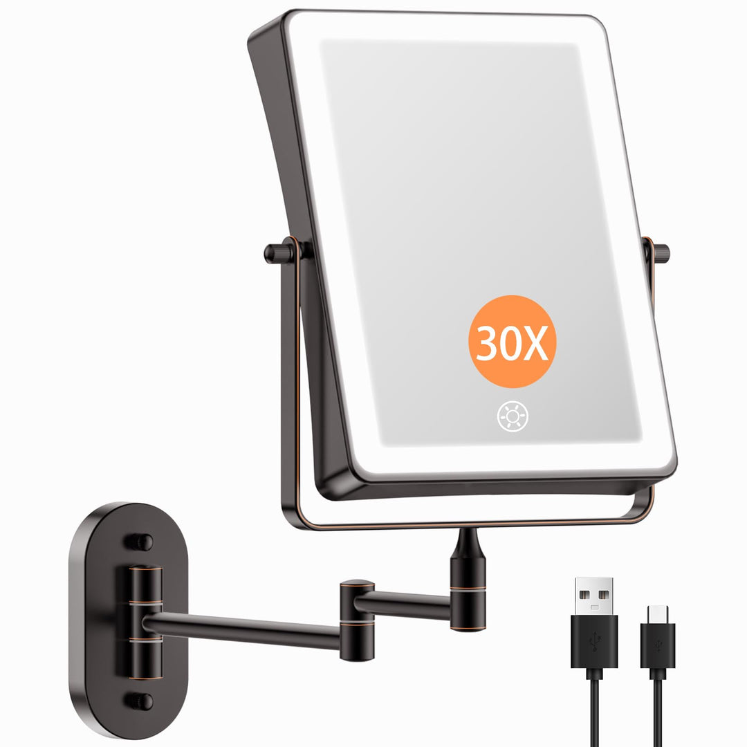 Famihomii 5000mAh Wiederaufladbar Kosmetikspiegel mit LED Beleuchtetung, Schminkspiegel mit 1-/30X V