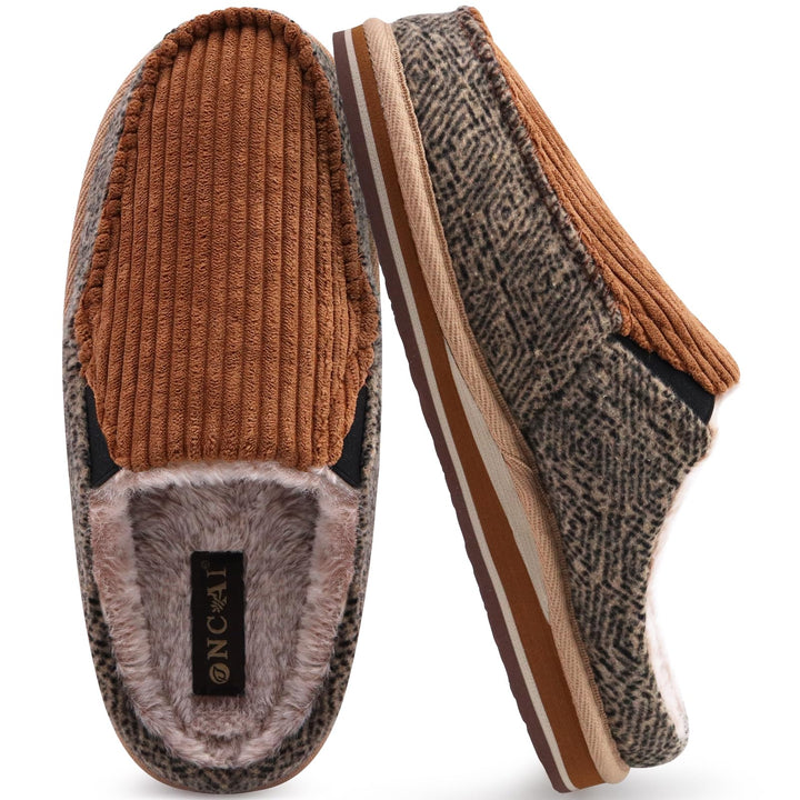 ONCAI Hausschuhe Herren Komfort Pantoffeln Plüsch Streifen Hüttenschuhe Wärme Cord Flauschig Slipper