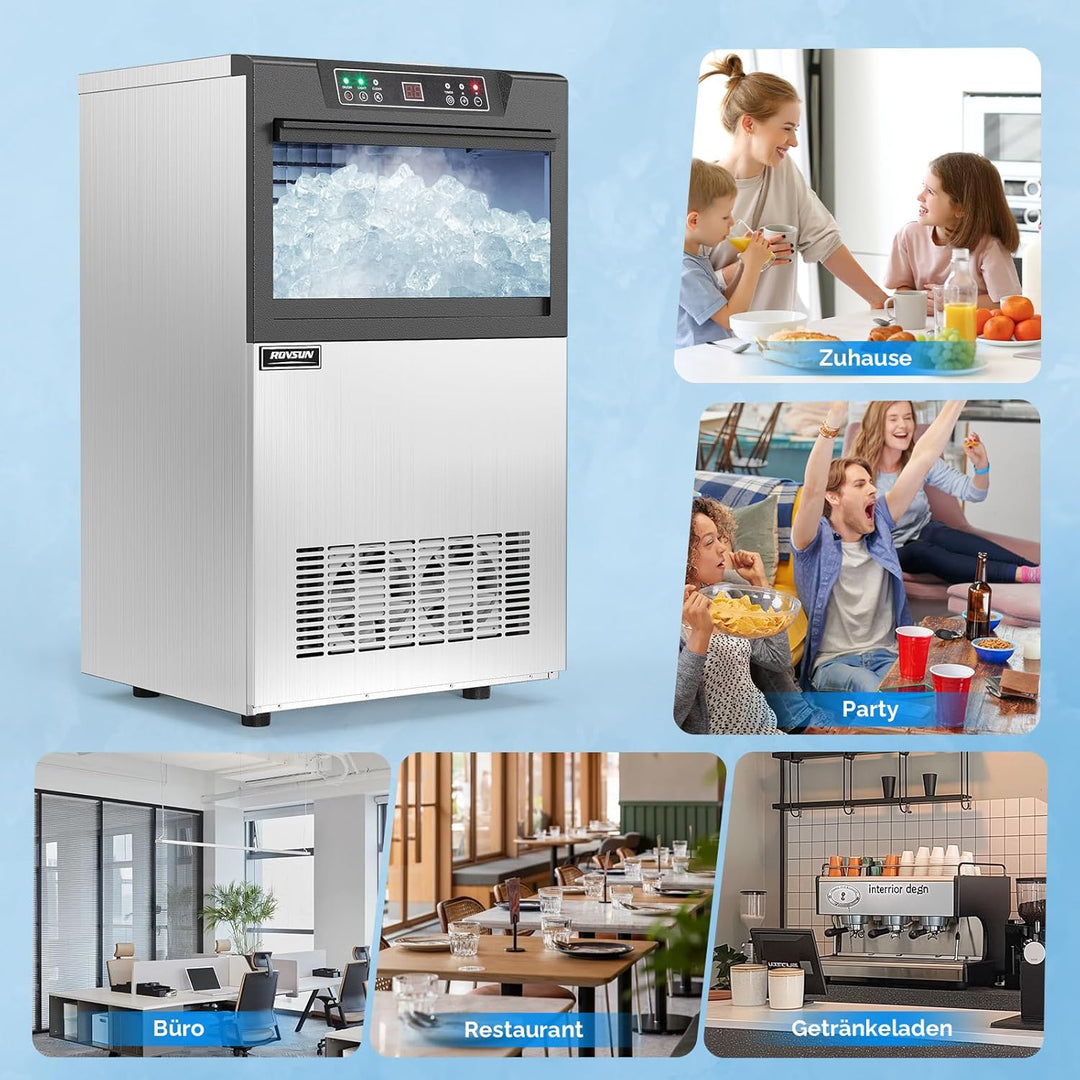 ROVSUN Gewerbliche Eiswürfelmaschine 50 kg/24H Kommerzielle Eismaschine mit Kompressor 50 Stück/14 M