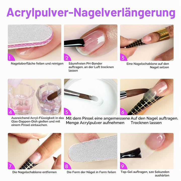 SAVILAND Acryl Liquid für Nägel – 240ML Acryl Liquid mit 3 Acryl Pinsel Grösse (8/10/14) für Acryl A