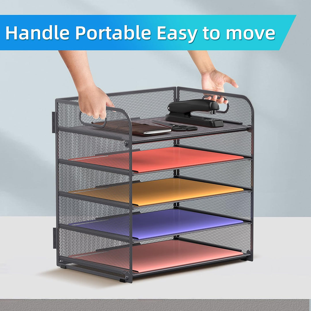 Supeasy 5 Ablagen Papier-Organizer Briefablage mit Griff-Netz, Schreibtisch-Organizer, grauer Papier