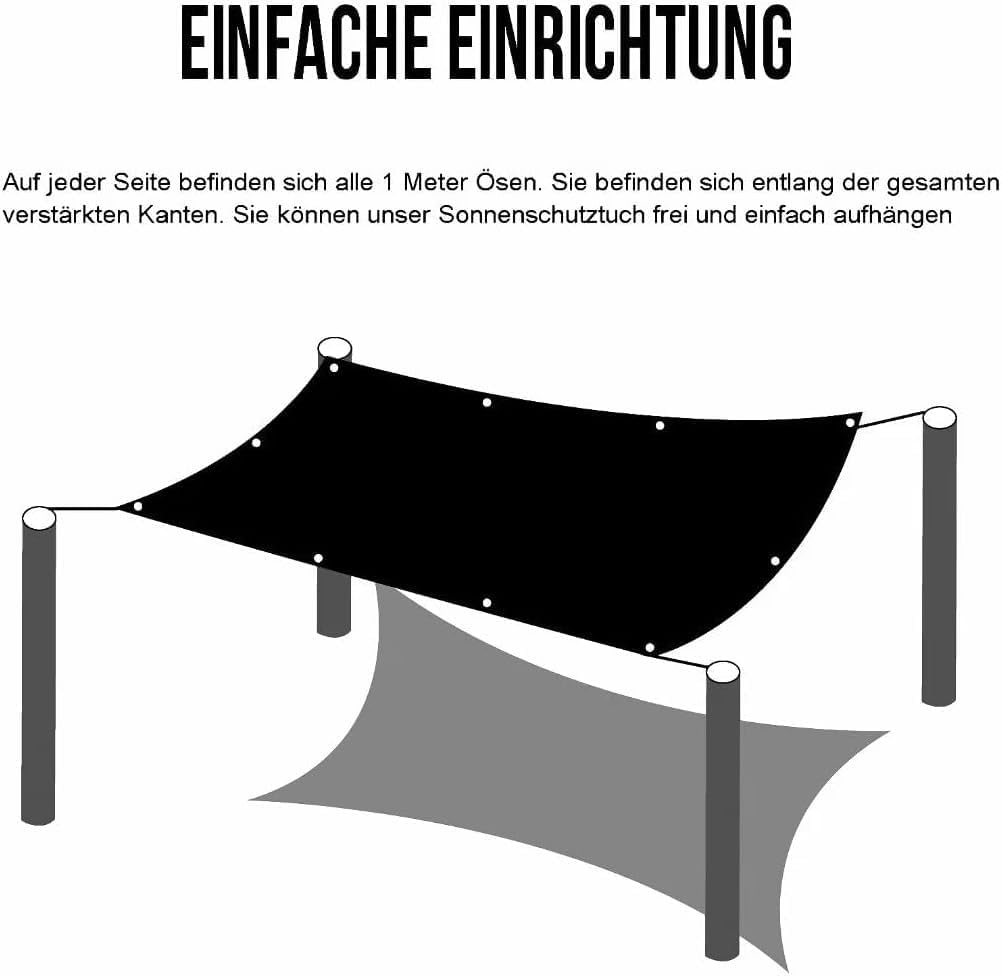 Schattiernetz 3x4m Schattierungsnetz Garten, Schwarz Schattennetz mit Ösen, 90%-95% UV-Beständiges,