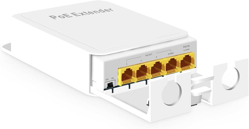 MokerLink Outdoor 5 Port PoE Extender, IEEE 802.3 af/at/bt PoE Repeater 90W, 10/100Mbps, 1 PoE in 4