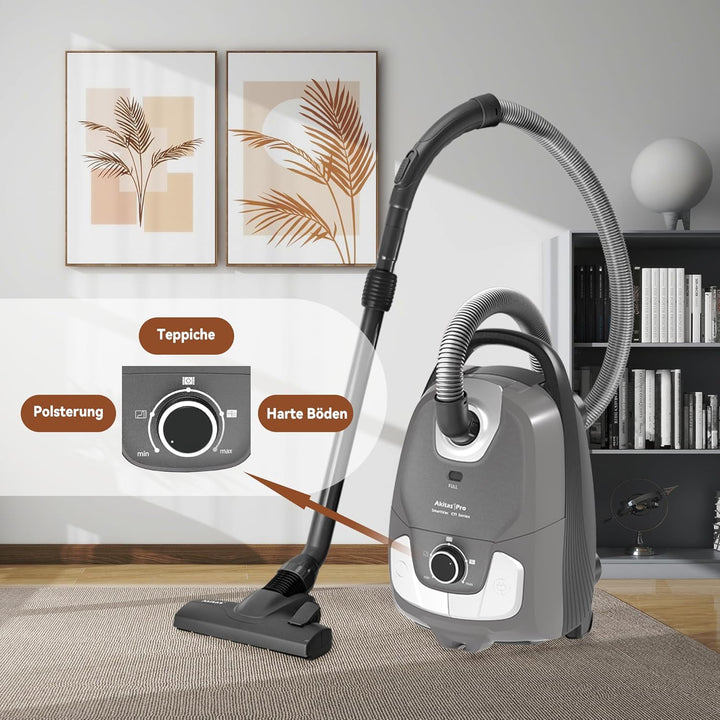 Akitas C11 900W Staubsauger mit Beutel – 7 m Netzkabel & 10 m Arbeitsradius, 70 dB leiser Betrieb, i
