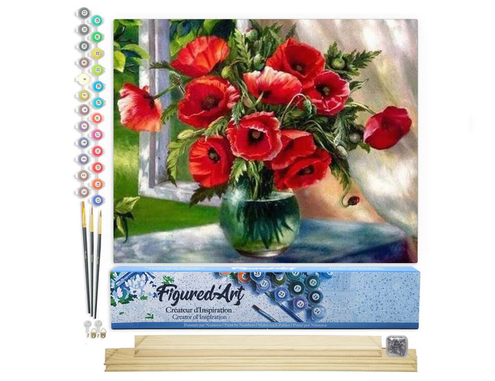 Figured'Art Malen Nach Zahlen Erwachsene Mit Rahmen Roter Blumenstrauss - Paint by Numbers Basteln D